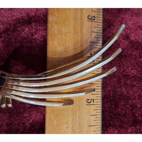 Jewelry - Vintage Large 3.75" Mid Century Modern Gold Toned Sweeping Winged‎ show Brooch